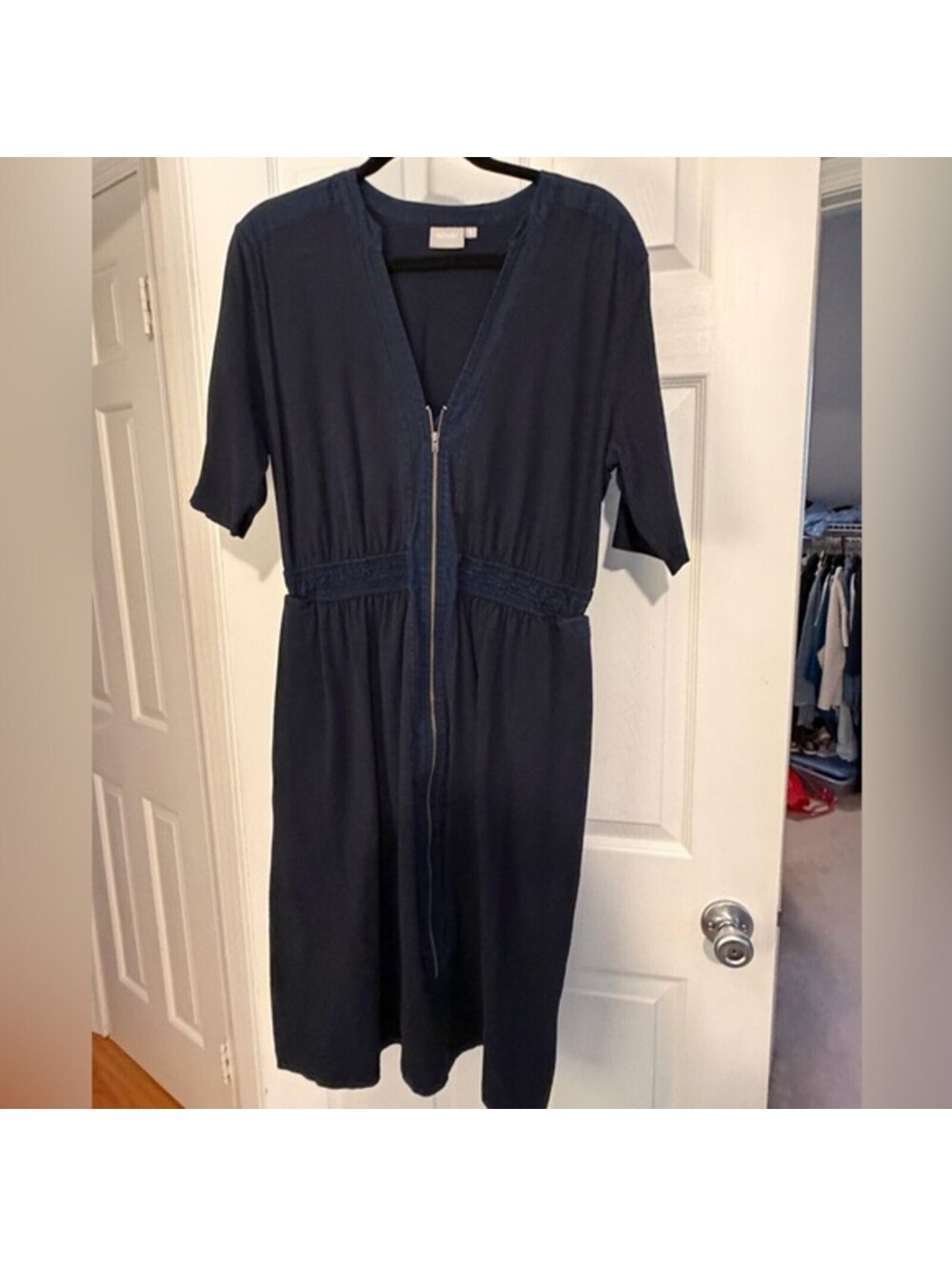 eShakti Dark Blue Midi Dress with Zipper